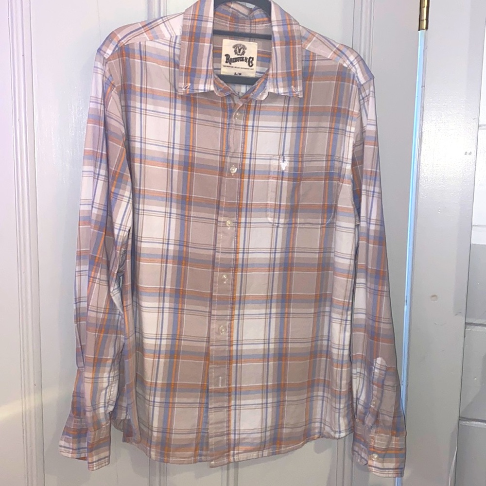 MENS COTTON BUTTON DOWN IN A GREAT COLOR COMBO! Size large, 100% cotton
